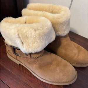 Tan Suede Fur-Lined Boots